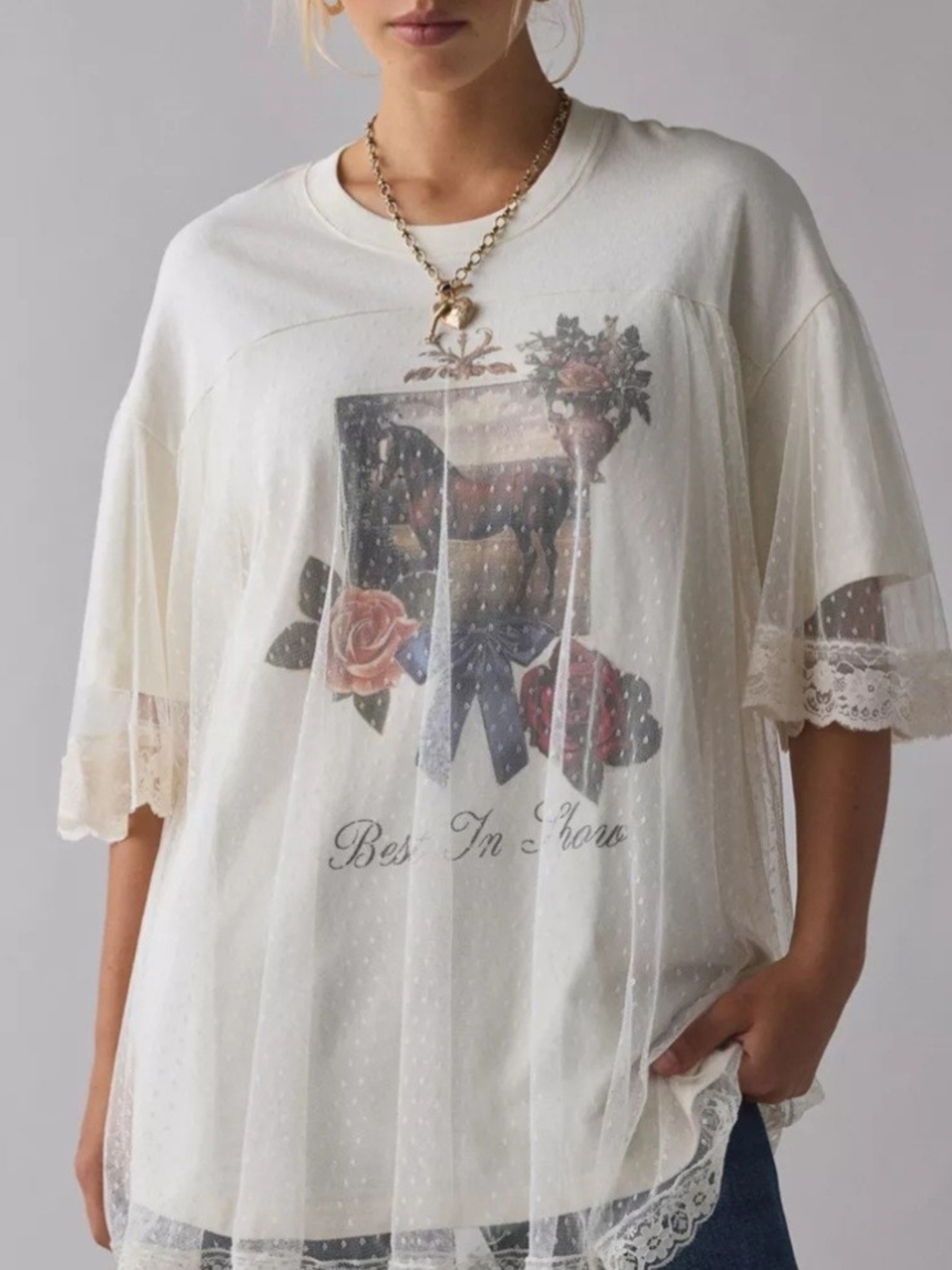 Kimchi Blue Show Stopper Tulle + Lace Layered Oversized Graphic Tee
